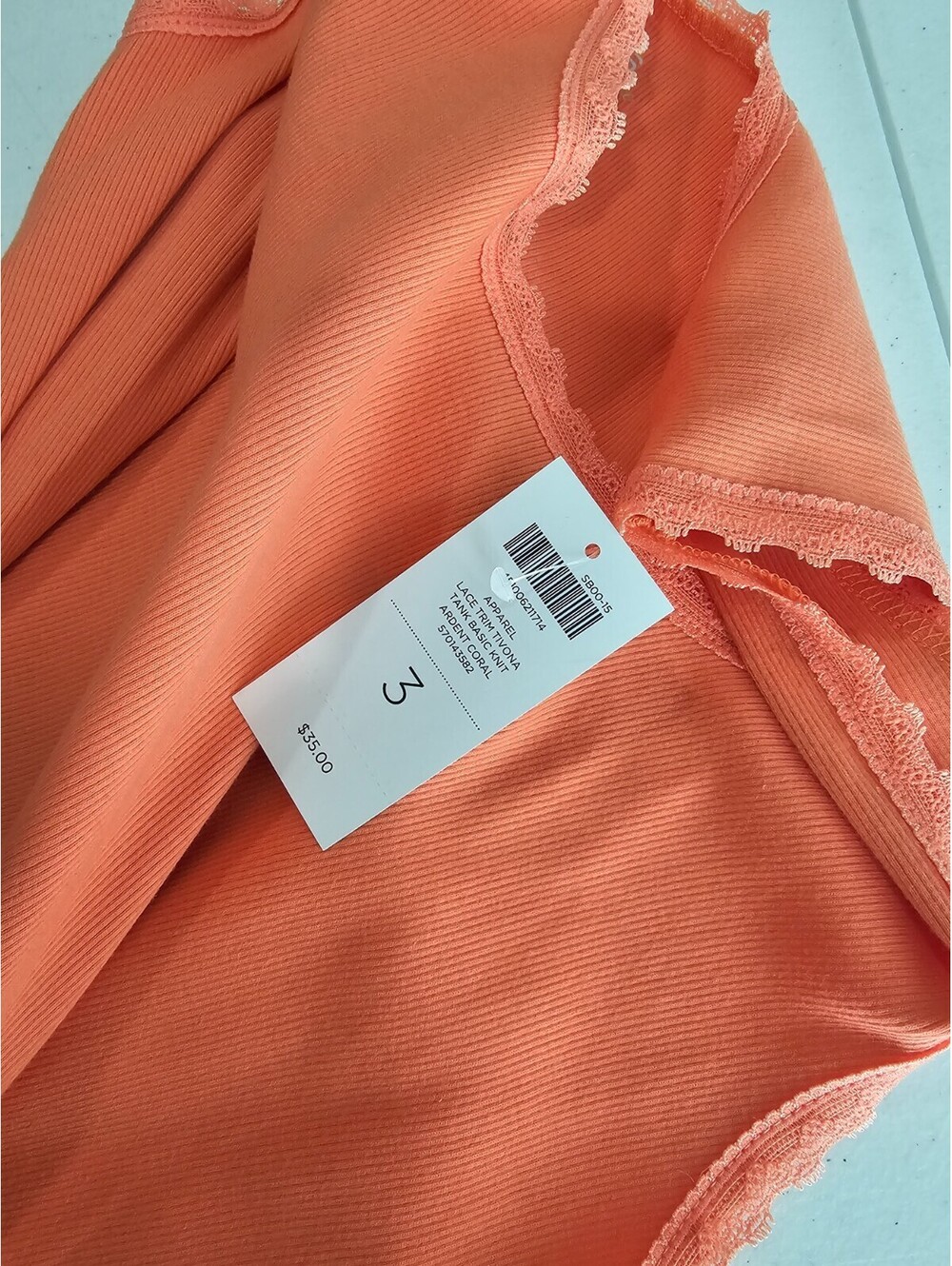 Chicos Womens Sz 3 (XL) The Ultimate Tee Tank Top Coral w/ Lace Trim NEW - Picture 4 of 4